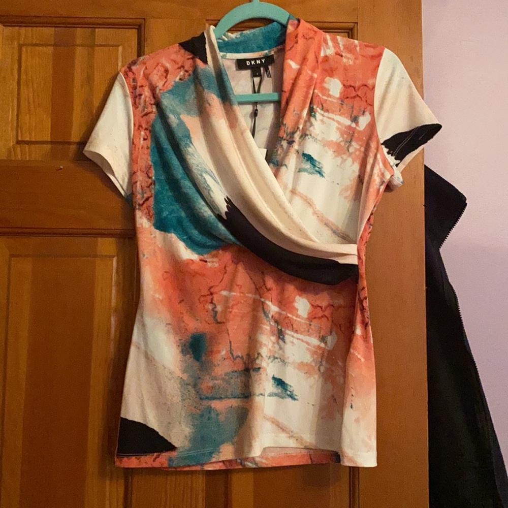 DKNY cap sleeve multicolor top